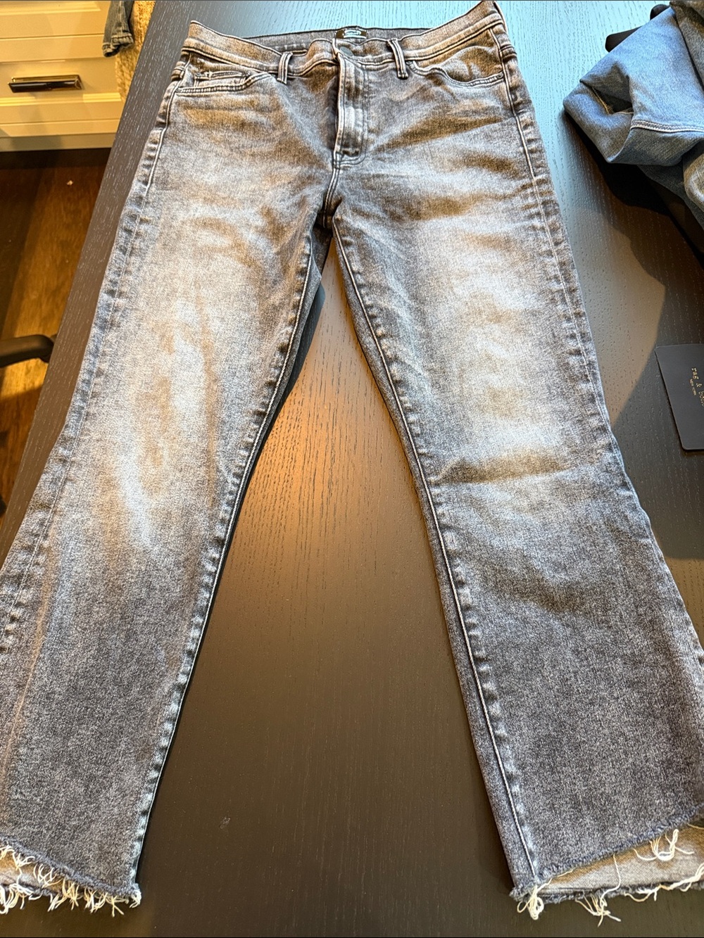 MOTHER Slim Straight Jeans in Washed Grey